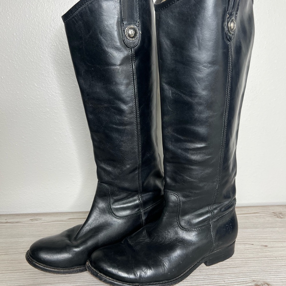 Frye Womens Melissa Button Black Riding Tall Boots Flat Genuine Leather  Sz 5.5